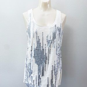Ann Taylor Sequined Cream Sleeveless Top - Size M